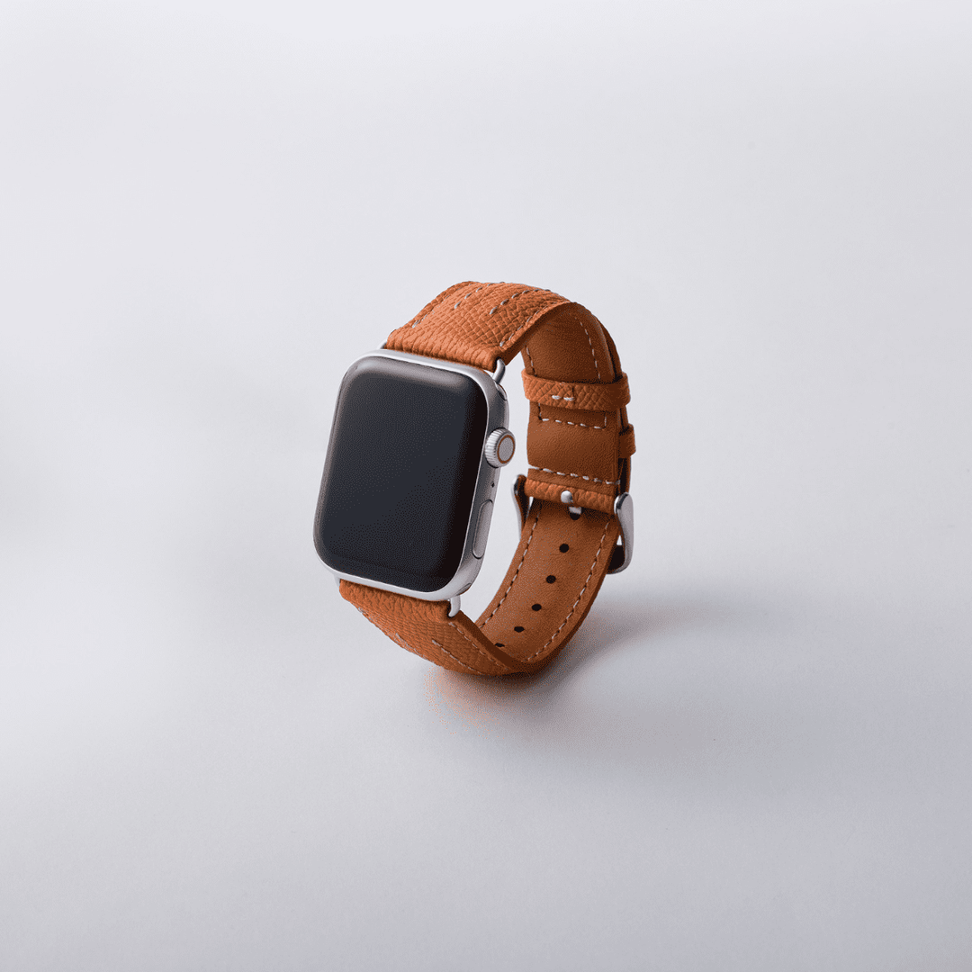 Apple Watch レザーバンド (色：オレンジ)【42mm/44mm/45mm/49mm】